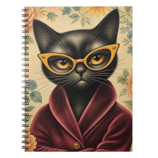 Caderno Espiral Gatinho Único de Robe e Óculos (Frente)