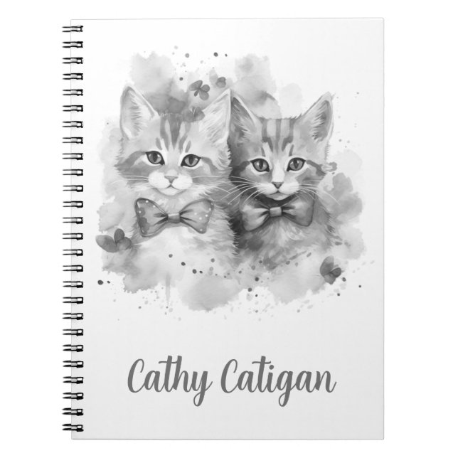 Caderno Espiral Gatinhos pretos e brancos com nome personalizado d (Frente)