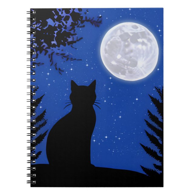Caderno Espiral Gato a olhar para a lua cheia (Frente)
