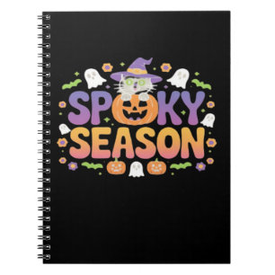 Caderno Espiral Gato Abóbora Vintage 90s Floral Halloween Retro Es