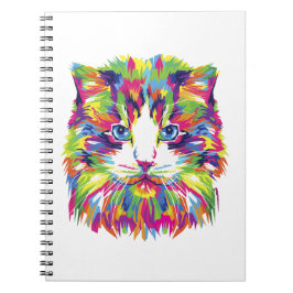 Caderno Espiral Gato abstrato colorido, ilustração de animal desen