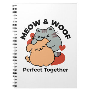 Caderno Espiral Gato Adorável e Cachorro Abraço - Meow & Woof Desi