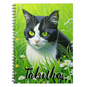 Caderno Espiral Gato Adorável Personalizado em um campo de Daisies