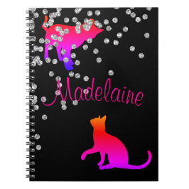 Caderno Espiral Gato Amantes Modernos Pontos Pretos Cor-de-Rosa Pe
