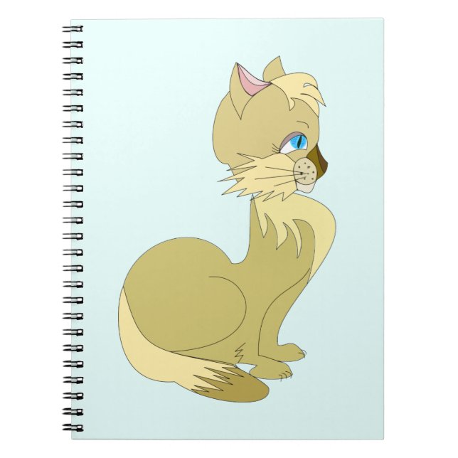 Caderno Espiral Gato Amarelo com Notebook Azul Texto Colorido (Frente)