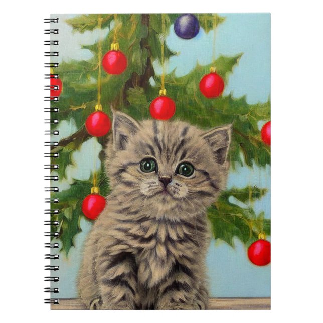 Caderno Espiral Gato Antigo e Árvore de Natal (Frente)