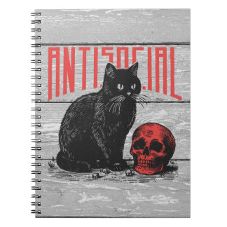 Caderno Espiral Gato antissocial e crânio