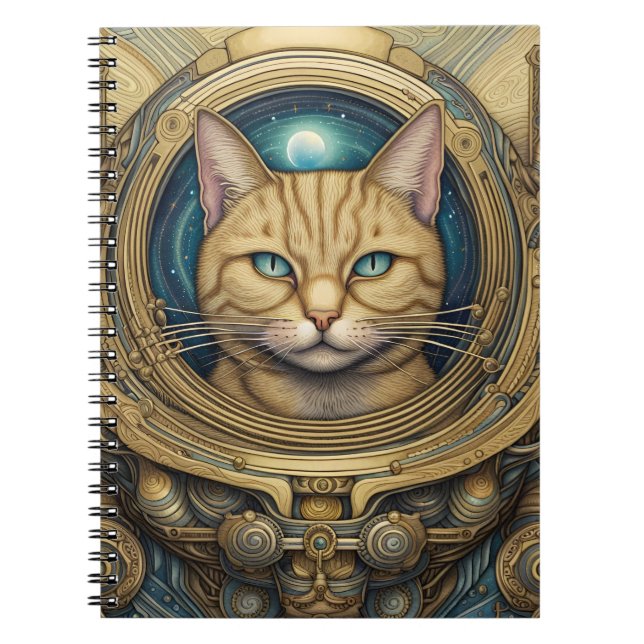 Caderno Espiral Gato astronauta e arte ciberpunk (Frente)