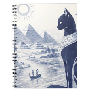 Caderno Espiral Gato Bastet do Antigo Egito e Pirâmides Azul