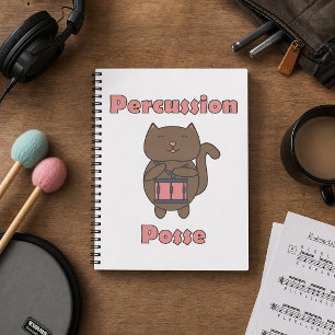 Caderno Espiral Gato Baterista Engraçado Fofo Conjunto de Percussã