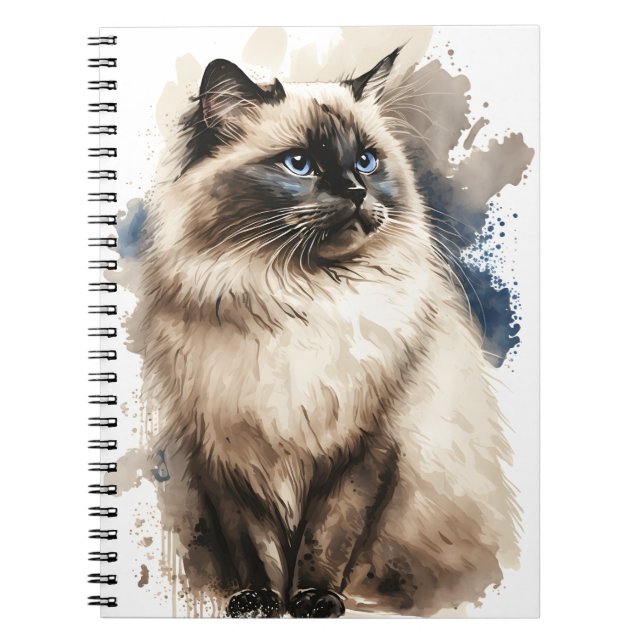 Caderno Espiral GATO BIRMAN bonito WATERCOLOR (Frente)