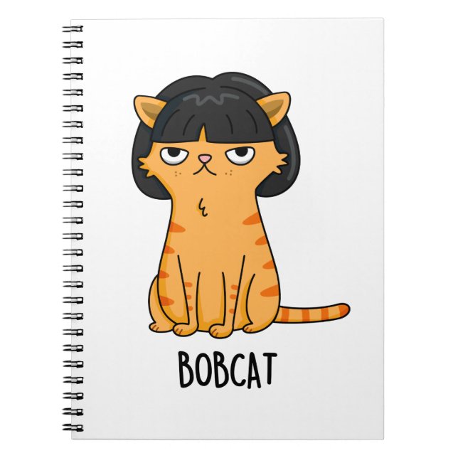 Caderno Espiral Gato Bobcat Engraçado Punição de Cabelo Bob  (Frente)