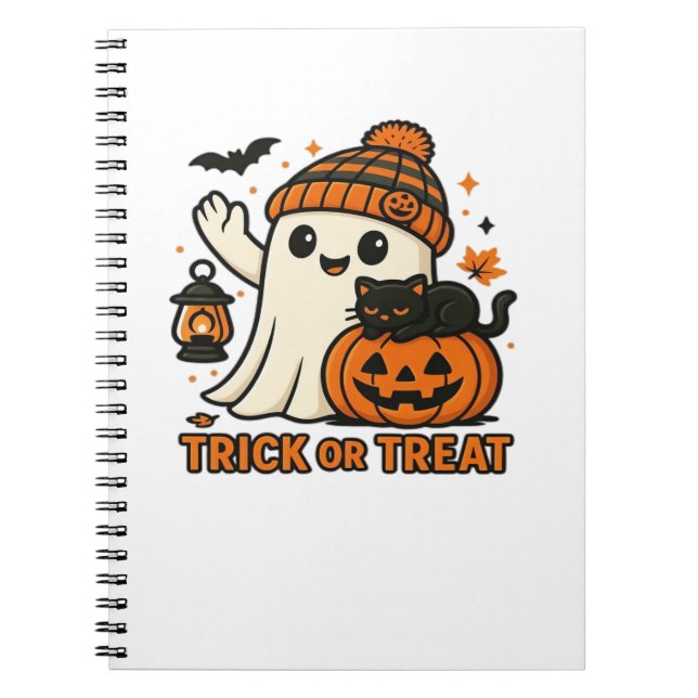 Caderno Espiral Gato Bonito de Halloween em Pumpkin Costume Clássi (Frente)