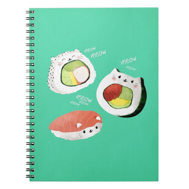 Caderno Espiral Gato bonito do sushi (Frente)