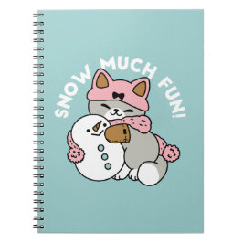 Caderno Espiral Gato Bonito em Neve Gear com Arte Snowman