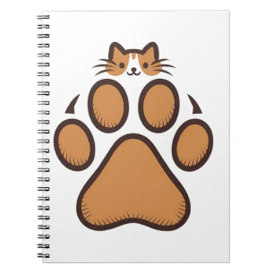 Caderno Espiral Gato Bonito Escondendo em Impressão de Pata - Ilus