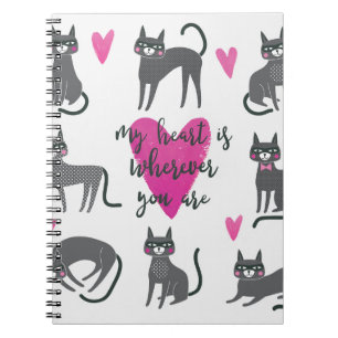 Caderno Espiral Gato bonito: ilustração com cartazes de amor.