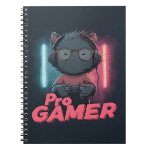 Caderno Espiral Gato Bonito "Pro Gamer" com Fones de ouvido