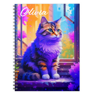 Caderno Espiral Gato Bonito Sentado em Arte Windows Ai