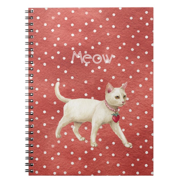 Caderno Espiral Gato Branco Charme de Morango (Frente)