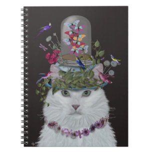 Caderno Espiral Gato Branco com Barra de Borboleta