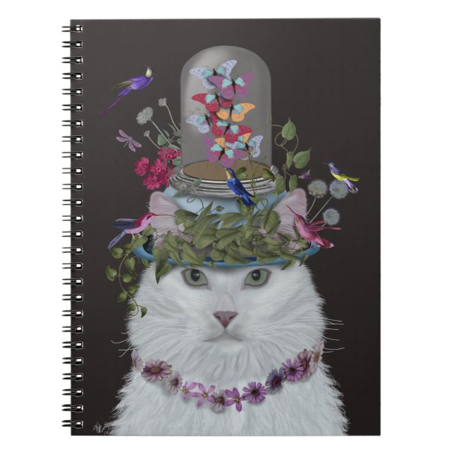 Caderno Espiral Gato Branco com Ursa de Borboleta (Frente)