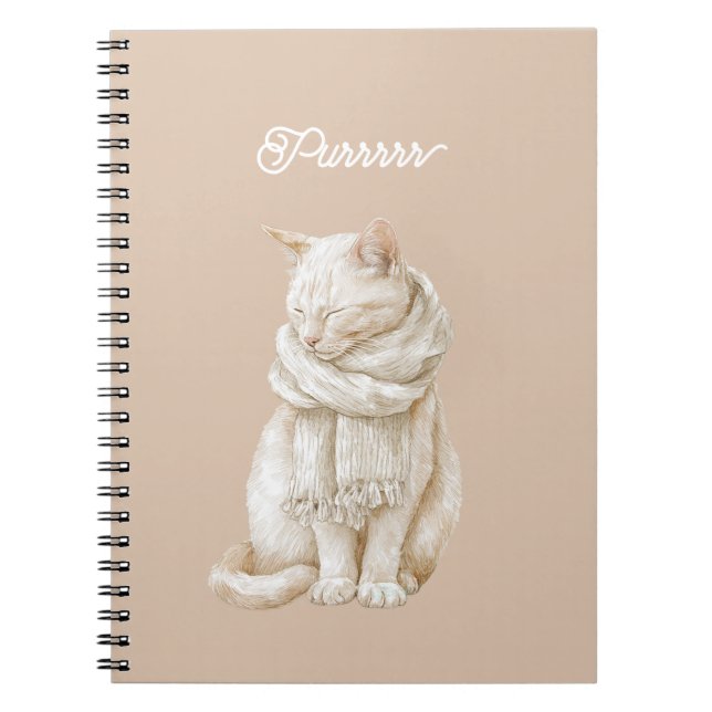 Caderno Espiral Gato Branco Creme Ronronando (Frente)