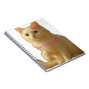 Caderno Espiral Gato Branco Fofo "Eu Sou Apenas uma Garota" Estéti