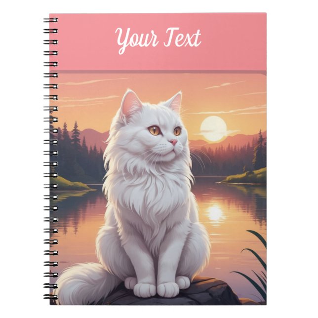 Caderno Espiral Gato Branco junto ao Lago (Frente)