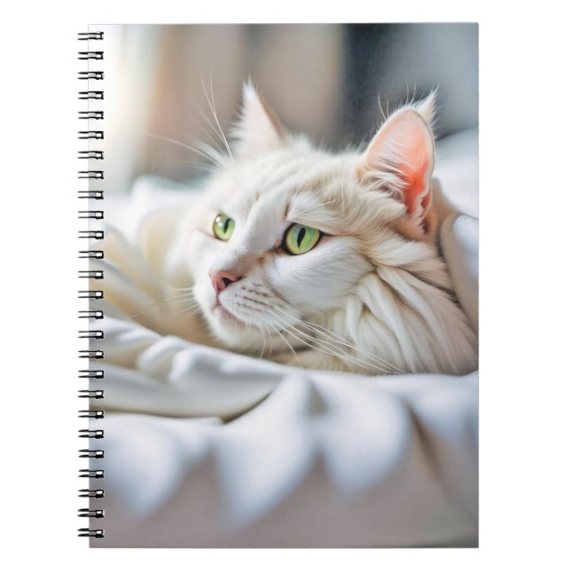Caderno Espiral Gato Branco Na Cama (Frente)