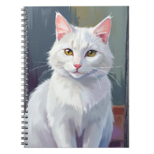 Caderno Espiral Gato Branco Pintura de Gato de Estimação em Aqua