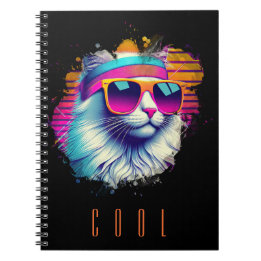 Caderno Espiral Gato branco retrô com ógrados laranja