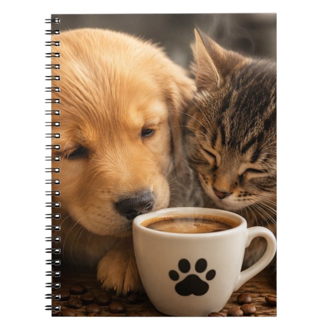 Caderno Espiral Gato Cachorro e Café (Frente)