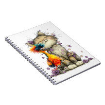 Caderno Espiral Gato Caprichoso e Pássaro Colorido