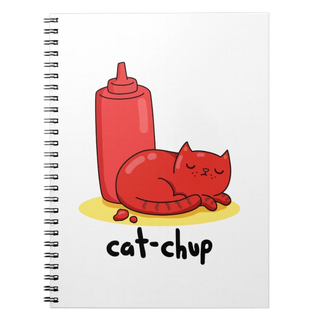 Caderno Espiral Gato-chup Chistoso Molho Vermelho Gato Trocadilho  (Frente)