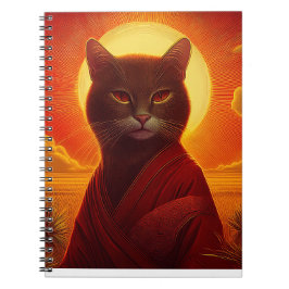 Caderno Espiral Gato Cinza Vestindo Robe Fashion Em Cena Do Pôr Do