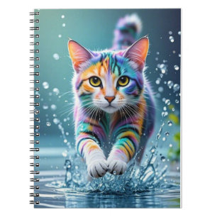 Caderno Espiral Gato colorido, respingo, pintura, gradação de core