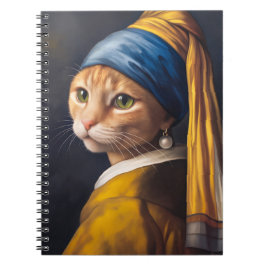 Caderno Espiral Gato com um brinco de pérolas | Funny Vermeer Paro