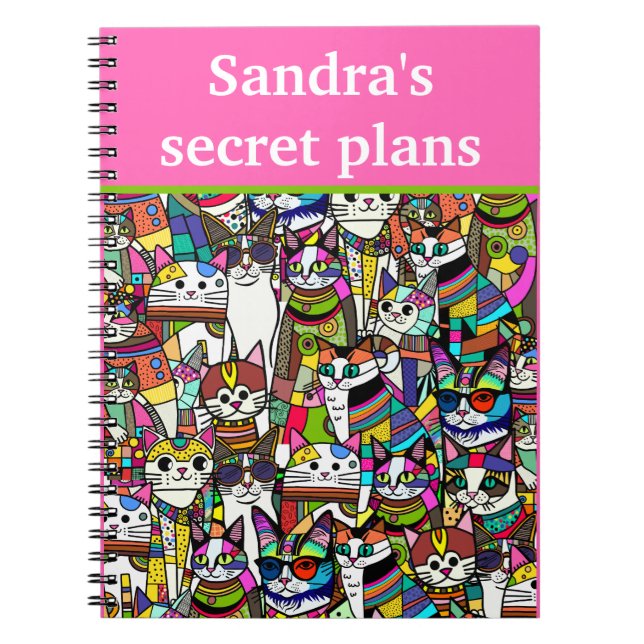 Caderno Espiral Gato Crazy Clowder de gatos, presente colorido (Frente)