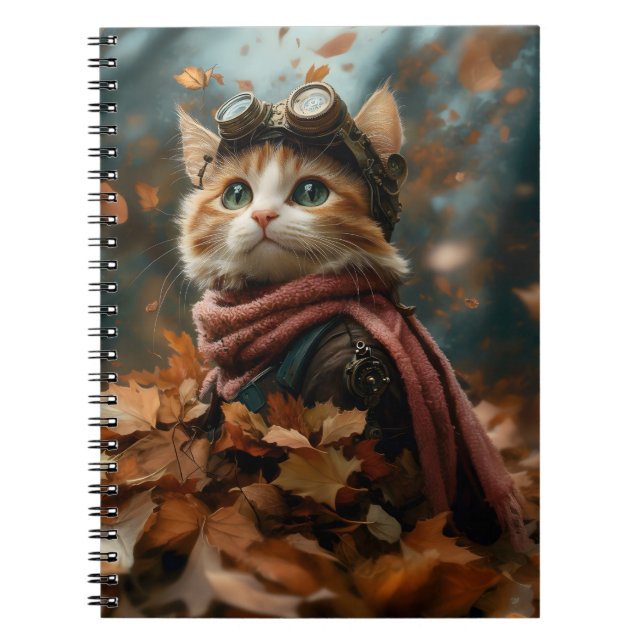 Caderno Espiral Gato Curioso Pensado No Outono Deixa S6 (Frente)