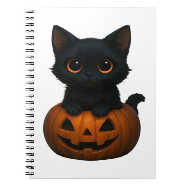 Caderno Espiral Gato de Abóbora - Camisa de Halloween fofa para Ga (Frente)