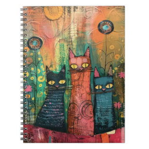 Caderno Espiral Gato de Abstrato de Vintage de Watercolor