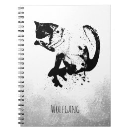 Caderno Espiral Gato de Aquarela, Gato Preto, Mínimo, Preto e Bran