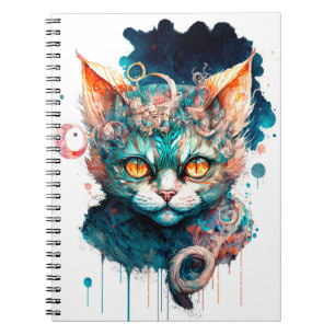 Caderno Espiral Gato de aquarela no estilo steampunk