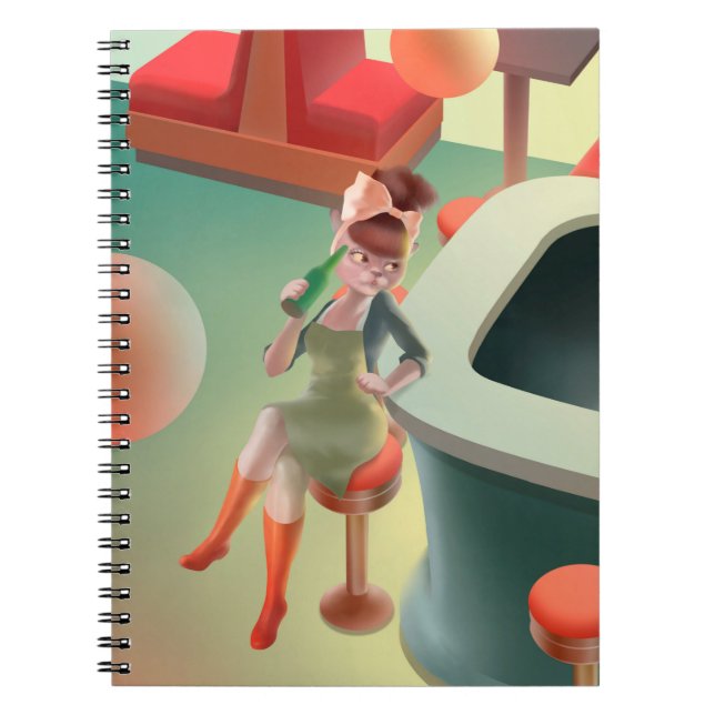 Caderno Espiral Gato de Bebendo ao Bar (Frente)