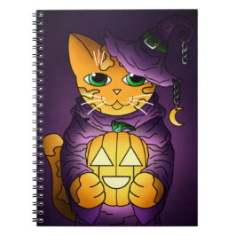 Caderno Espiral Gato de Bruxas de Halloween Roxo
