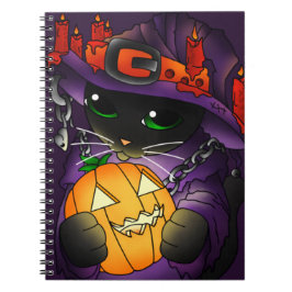 Caderno Espiral Gato de Bruxas Negras de Abóbora Halloween