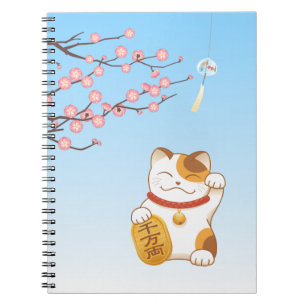 Caderno Espiral Gato de chita afortunado japonês, Maneki Neko