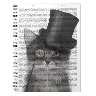 Caderno Espiral Gato de cinza com Chapéu Superior