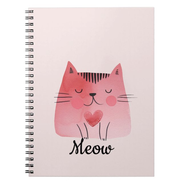 Caderno Espiral Gato de Coração Rosa Brilhante (Frente)